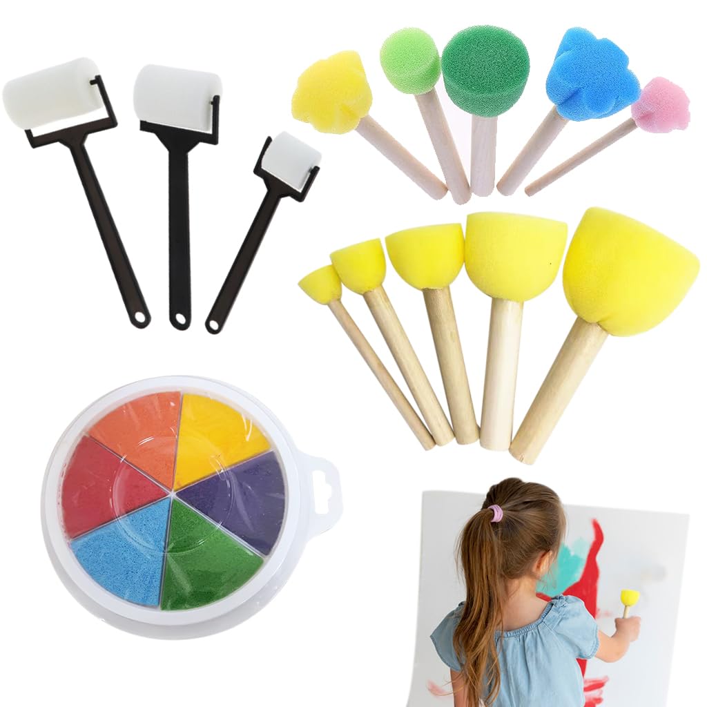 HASTHIP Sponge Art Supplies for Creative Painting with 14 Pcs Brushes and Rollers | Ideal for Kids and Adults