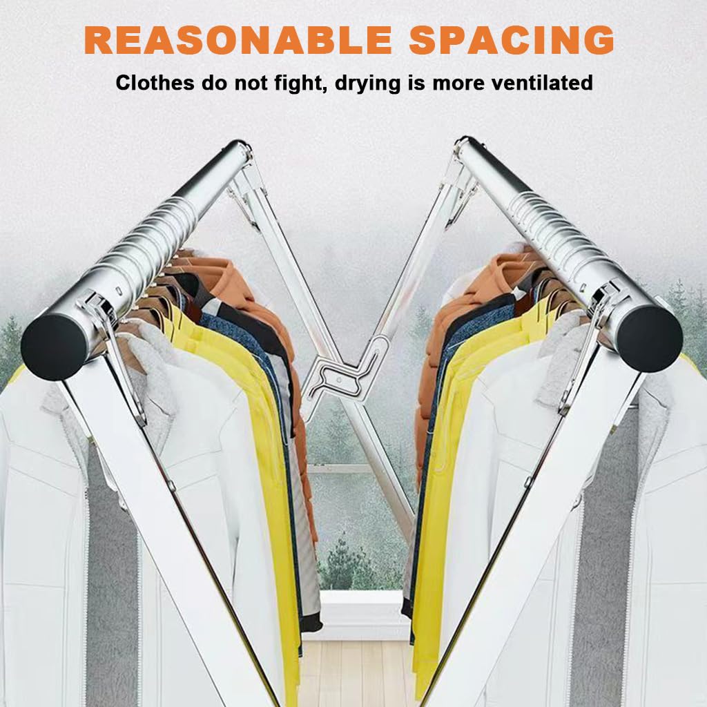 HASTHIP Folding Cloth Drying Rack for Indoor and Outdoor Use with 6.6ft Telescopic Frame and 20 Hooks | Double Layer Stainless Steel Laundry Organizer