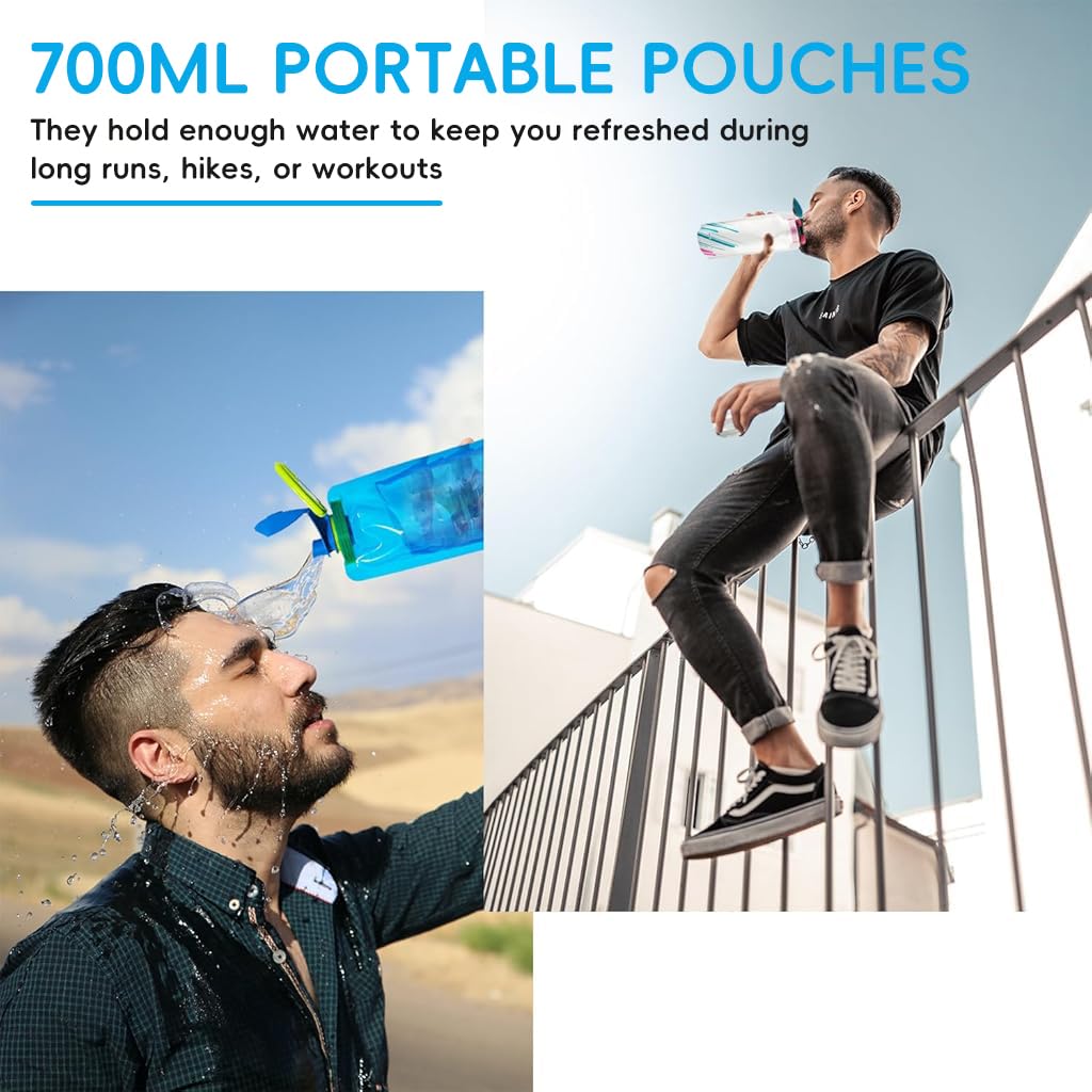 ZIBUYU Water Pouches 700ml for Running and Hiking with Quick Release Buckles | Leak Proof Refillable Bottles