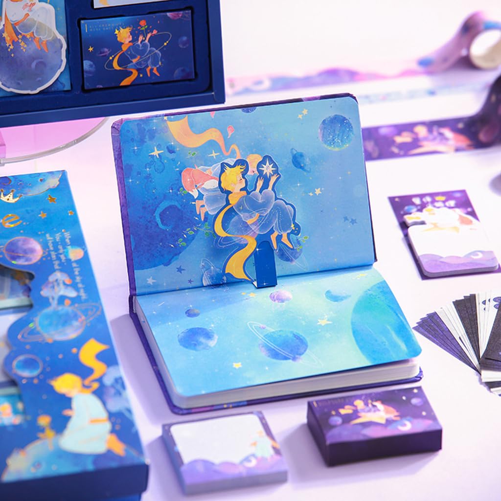 HASTHIP Little Prince Scrapbook Kit for DIY Journaling with 1 Notebook and 5 Washi Tapes | Gift Box Set