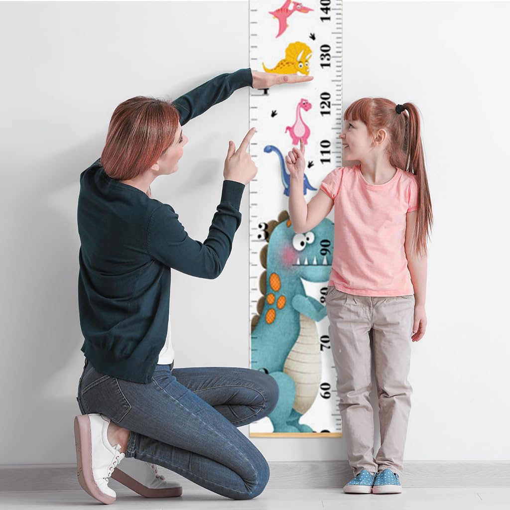 SNOWIE SOFT Cartoon Growth Chart for Kids 60–180cm with Wall Hanging Canvas | Blue Dinosaur Room Decor