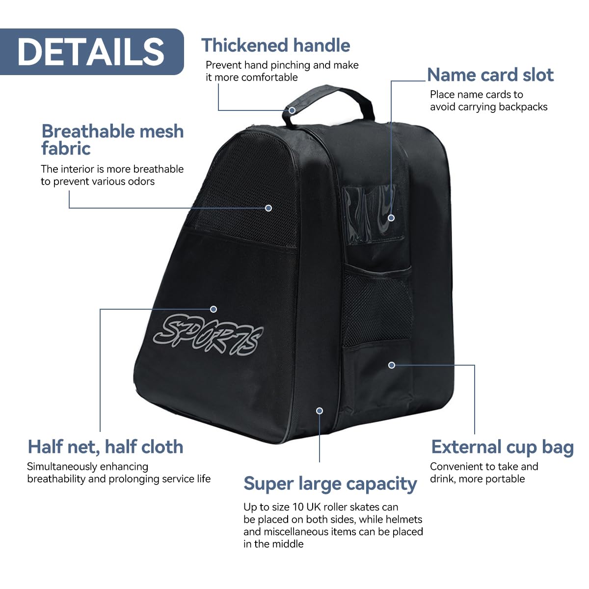 Proberos Roller Skate Bag for Ice and Roller Skating featuring Multi Layer Storage 41x25x39cm | Oxford Cloth with Handle and Shoulder Strap