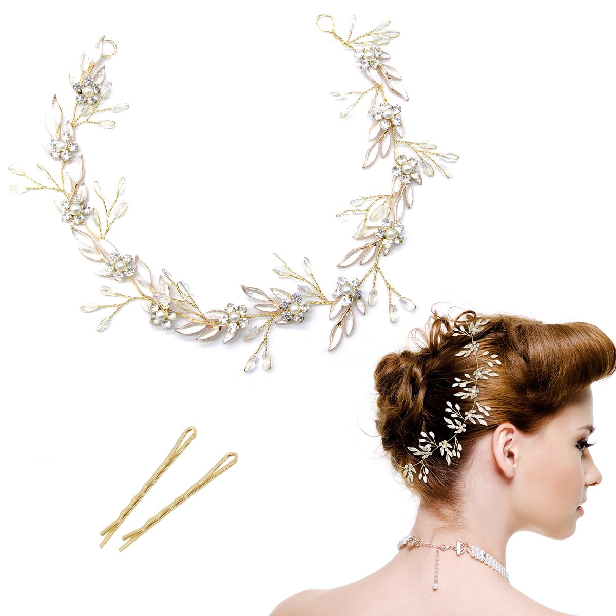 SANNIDHI Crown Hairband for Girls Pearl Flower Bridal Headband for Women Rhinestone Floral Hair Band Hair Accessories for Women Wedding Party Alloy Princess Headpiece