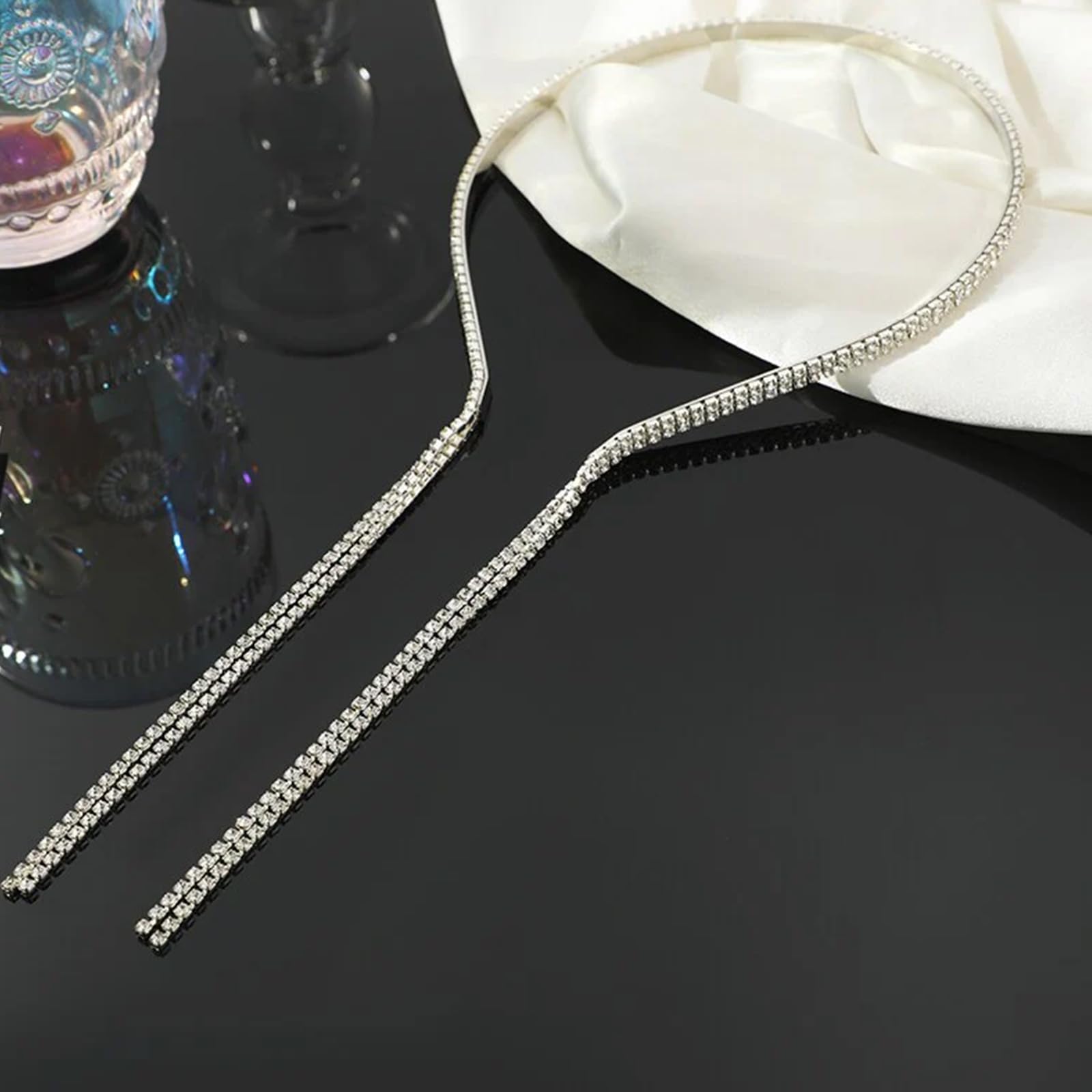 Venzina Hair Band for Women featuring Long Rhinestone Tassels and Chain Design | Wedding & Party Headband