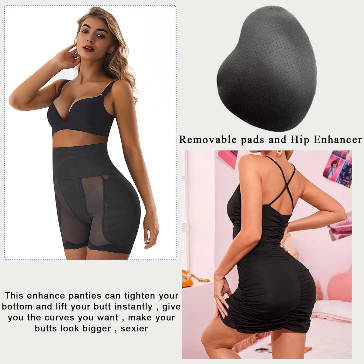 PALAY Hip Pads for Women Shapewear with Dual Insert Pads featuring Dacron Fabric | 3 PCS Black