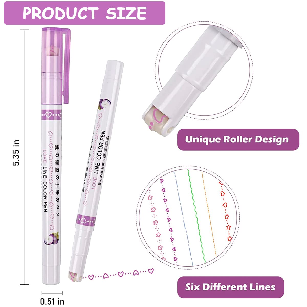 HASTHIP Curve Highlighter Pen Set for Scrapbook and Journals with Roller Tip | 6 Color Markers for Kids and Adults