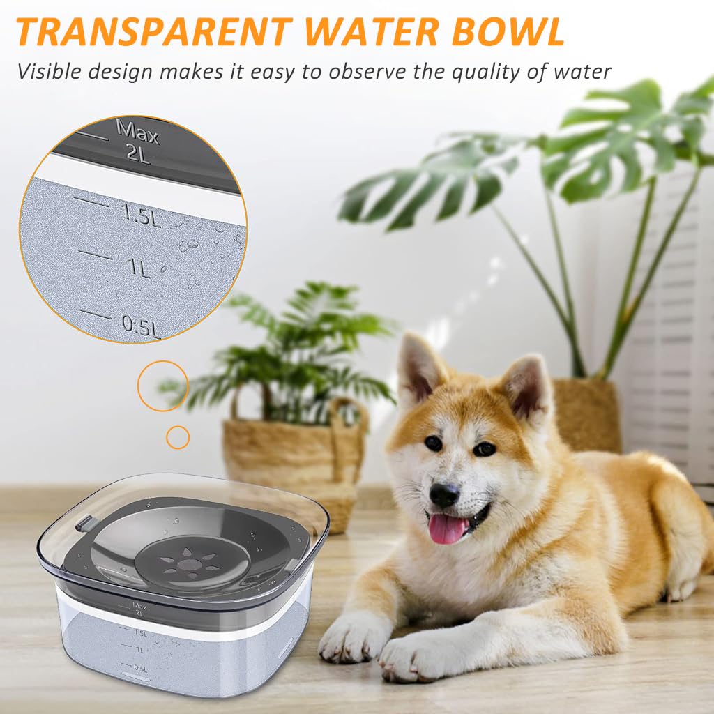 Qpets® Dog Water Bowl 2L No Spill Dog Water Bowl PP Large Capacity Water Bowl Water Dispenser for Dog Sanitary Water Bowl Drinking Bowl for Dog Cat