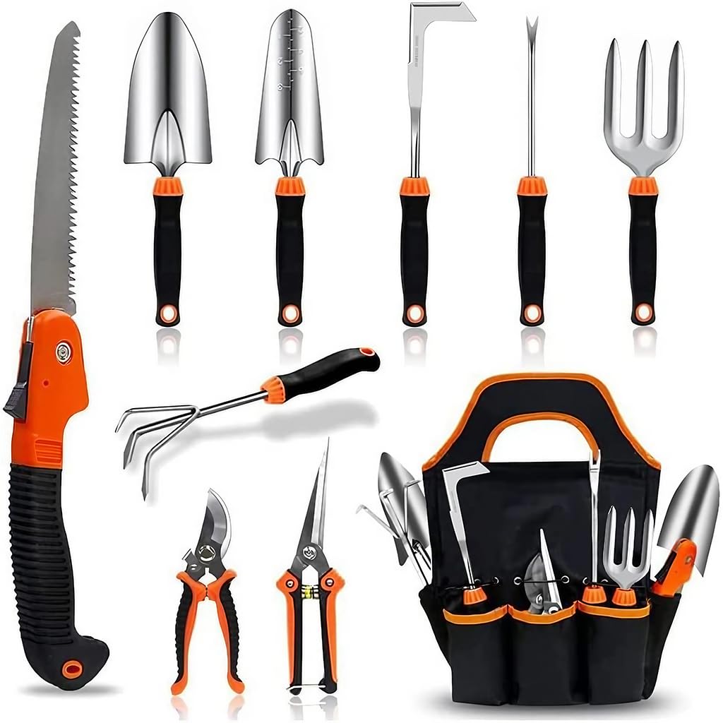 HASTHIP Gardening Tools Set for Home and Patio with 10 Pcs Stainless Steel Tools featuring Ergonomic Handles and Storage Bag