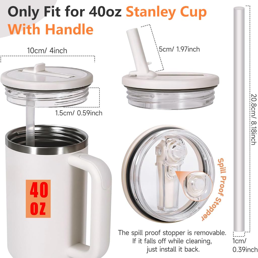 HASTHIP Lids for Stanley Cup 40oz Replacement Set with Folding Straw Seal Tight Design | White and Green