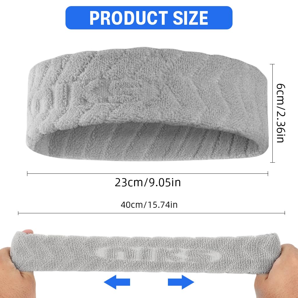 Proberos Sport Headband for Running and Yoga with Anti Slip Silicone Grip | Grey Cotton Blend