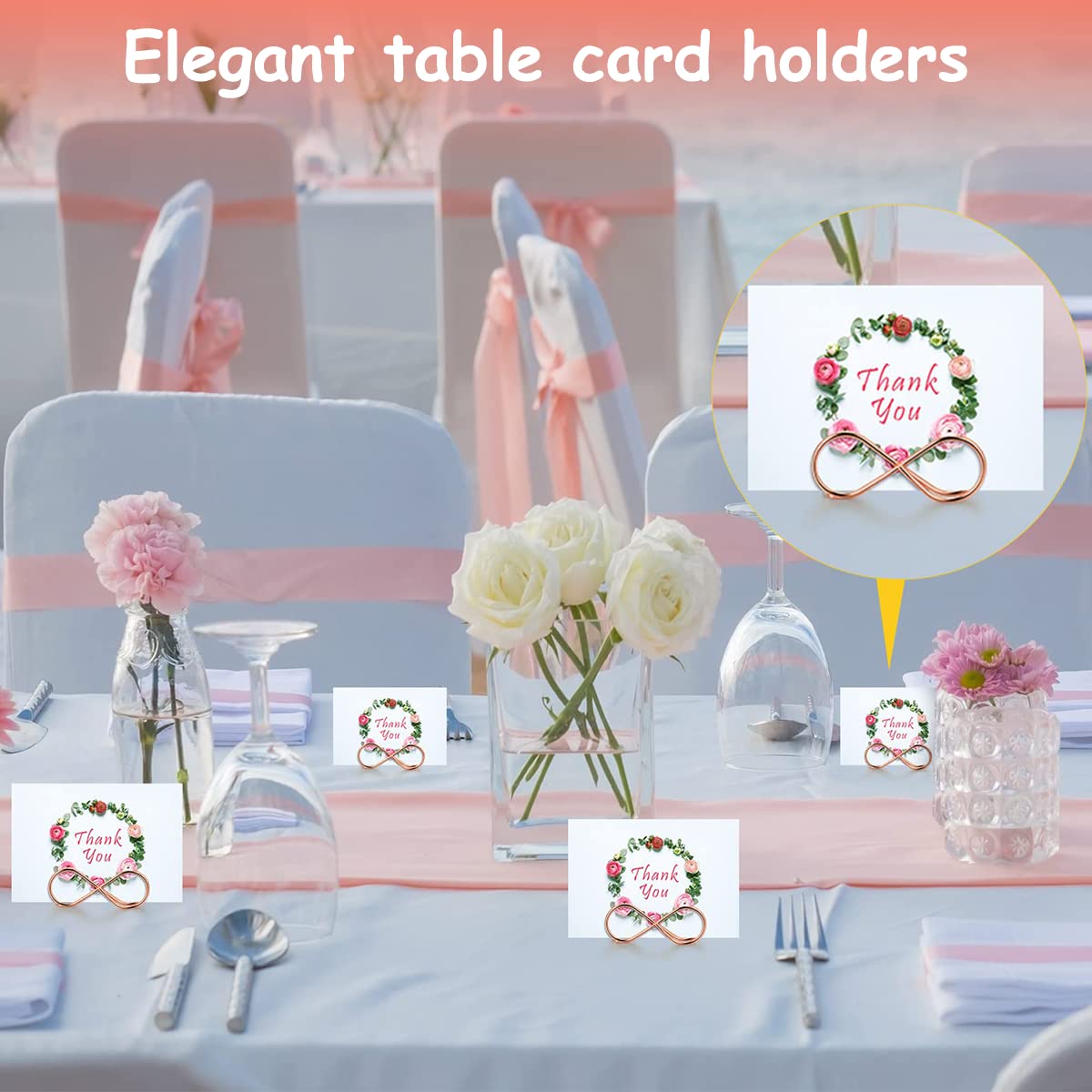 HASTHIP Name Plate Holder for Weddings and Dinners featuring Low Center Base Design | 12Pcs Rose Gold Stainless Steel Set