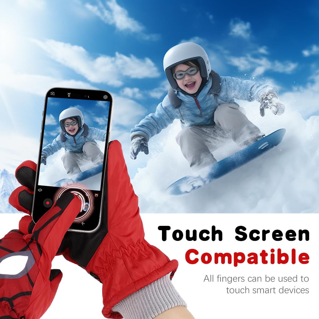 PATPAT Kids Winter Gloves for Outdoor Riding with Touch Screen and Anti Slip Design | Waterproof Warm Fleece for Boys Aged 7–14