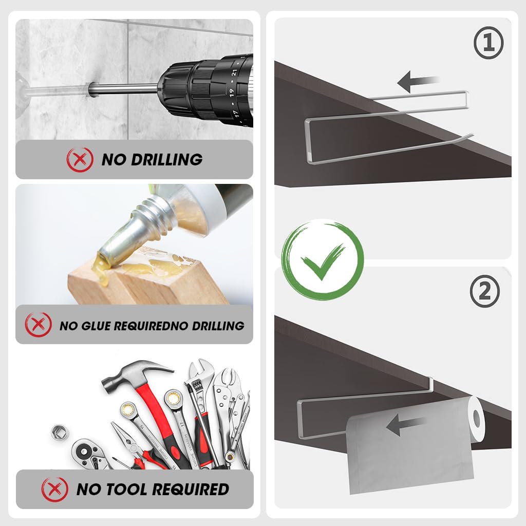 ZIBUYU Tissue Paper Holder for Kitchen with No Drilling Over Cabinet Design 26×10.5 cm | White Metal 2pcs