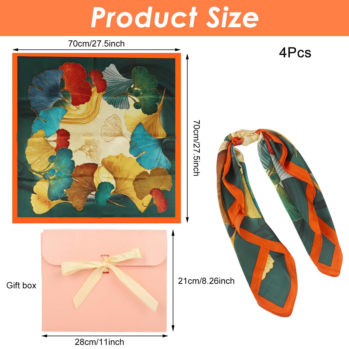 SANNIDHI Silk Hair Scarf for Women featuring Ginkgo Print 27x27 in Square Satin Wrap | Elegant Neck and Handbag Accessory