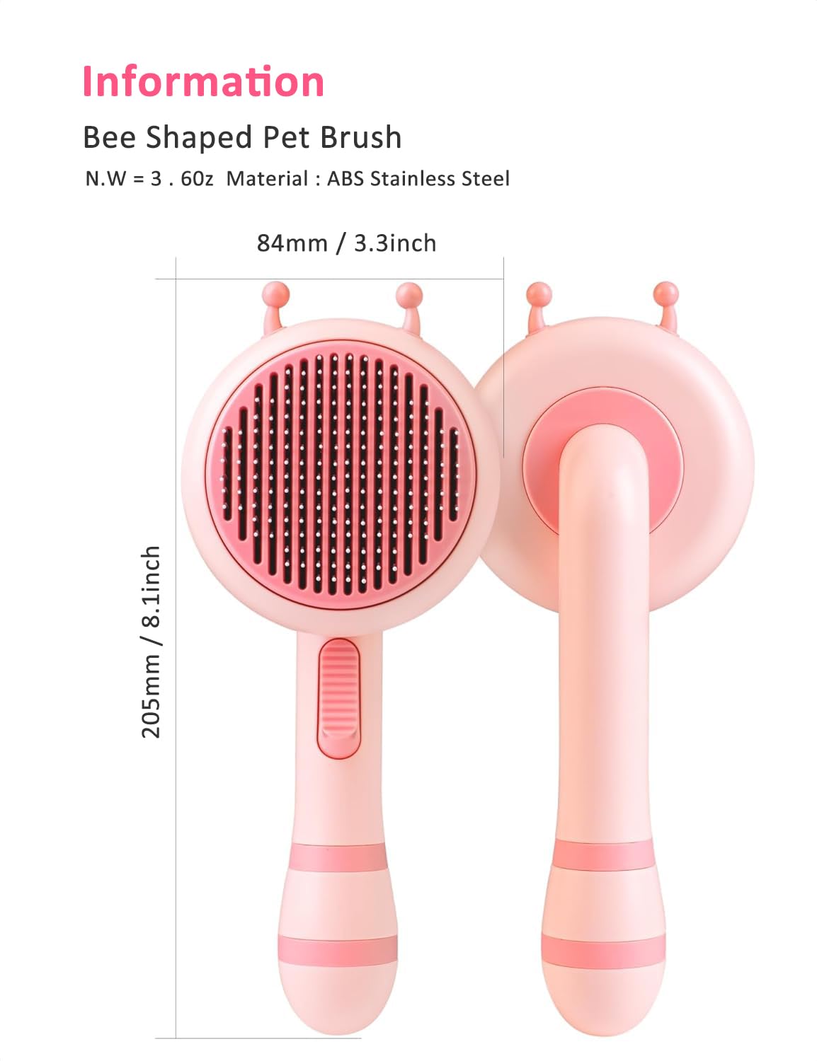 Venzina Hair Brush for Dogs and Cats featuring 3.3 in Slicker Design with One Click Cleaning | Stainless Steel Teeth and Non Slip Handle