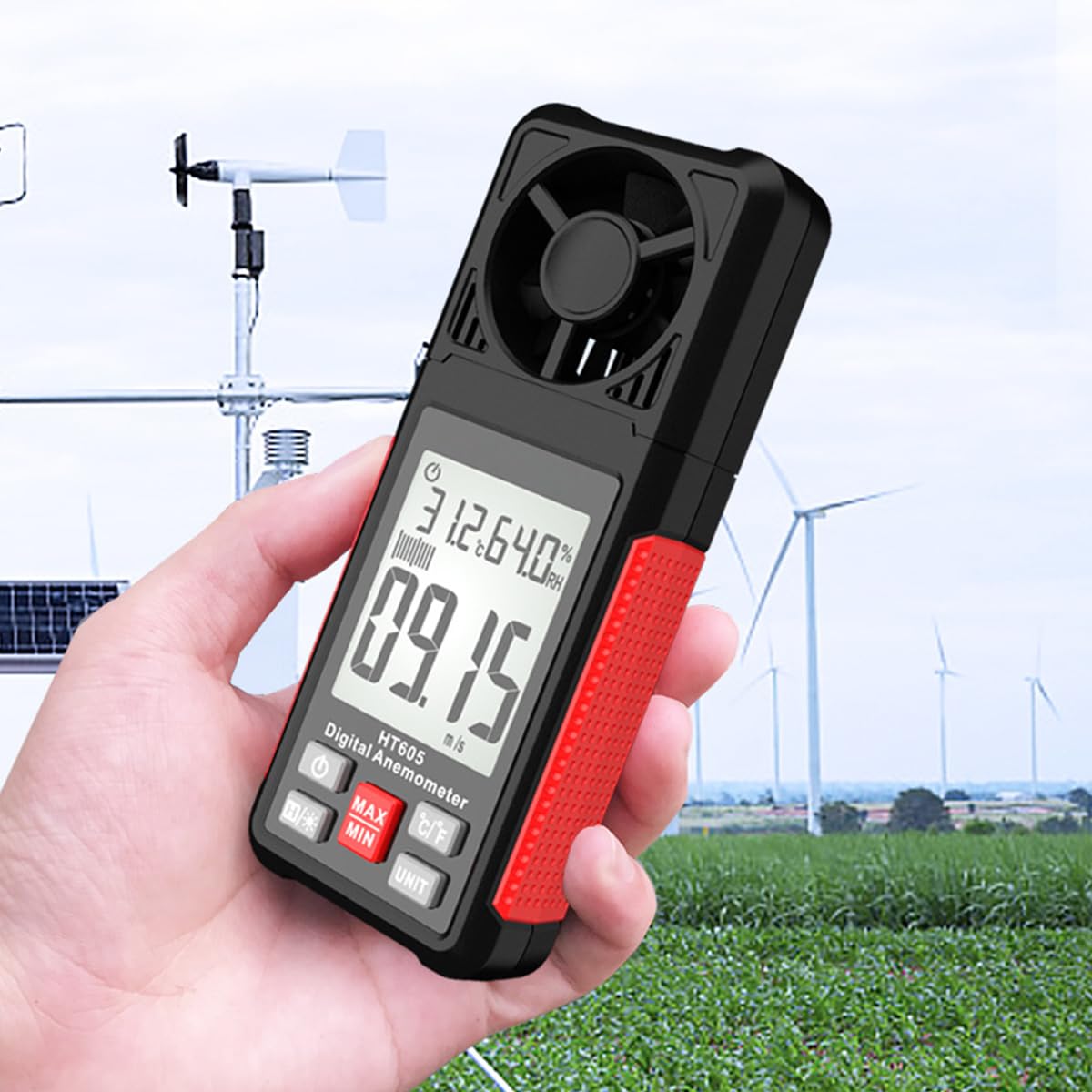 Serplex Digital Anemometer for Sailing and HVAC with 2.26 inch LCD | Measures Wind Speed and Humidity