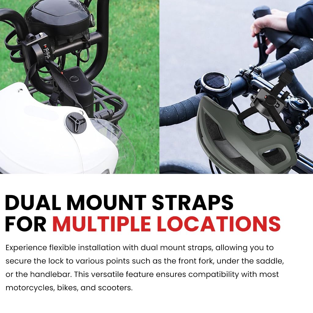 STHIRA Motorcycle Helmet Lock with 3 Digit Combination and Dual Mount Straps | Rugged PVC Design