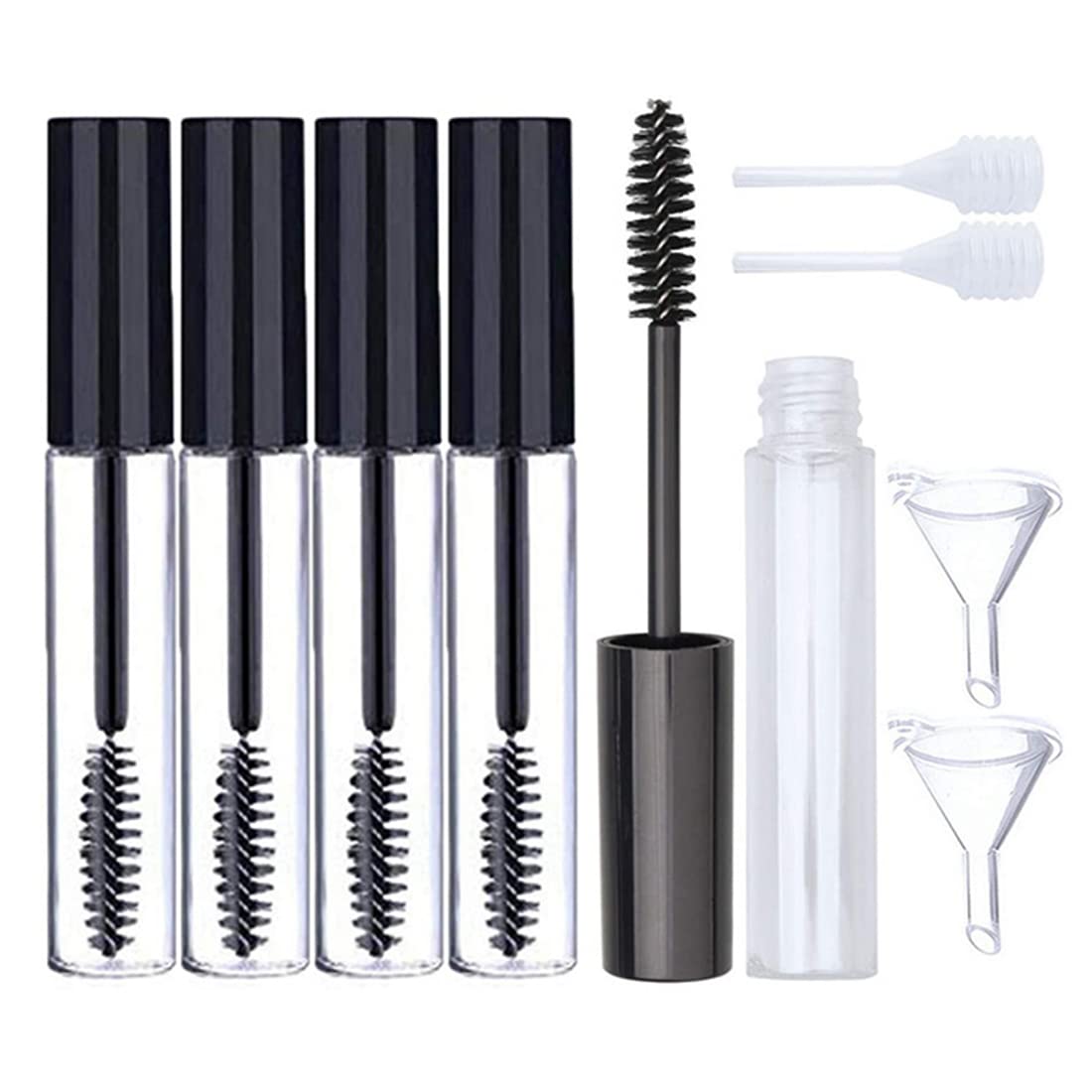 MAYCREATE Empty Mascara Tube Set for DIY Cosmetics with Spiral Brush and Funnels 10ml | PETG Travel Bottles