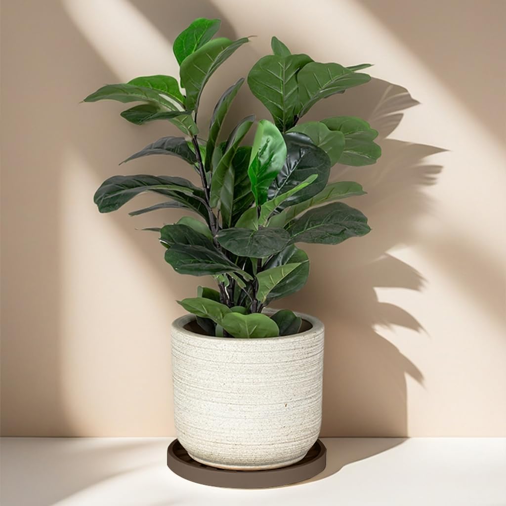 HASTHIP Plant Pot Stand for Indoor and Outdoor Use with 360° Wheels and Spiral Ridged PP Tray | 37 cm Round Brown