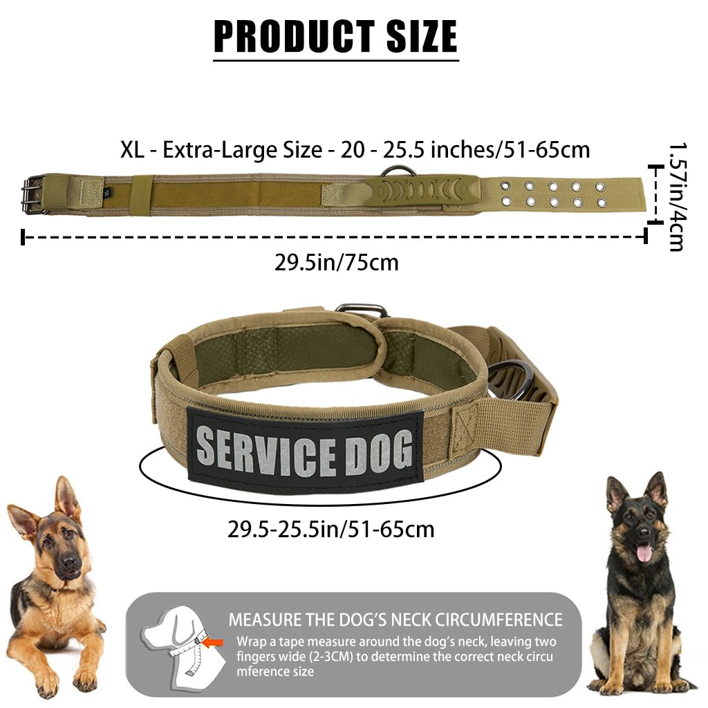 Qpets® Dog Collar Nylon Tactical Dog Collar with D Ring & Handle Adjustable Dog Collar with Reflective Safety Strip Dog Training Collar for Medium Large Dogs(XL, 20''-25.5'')