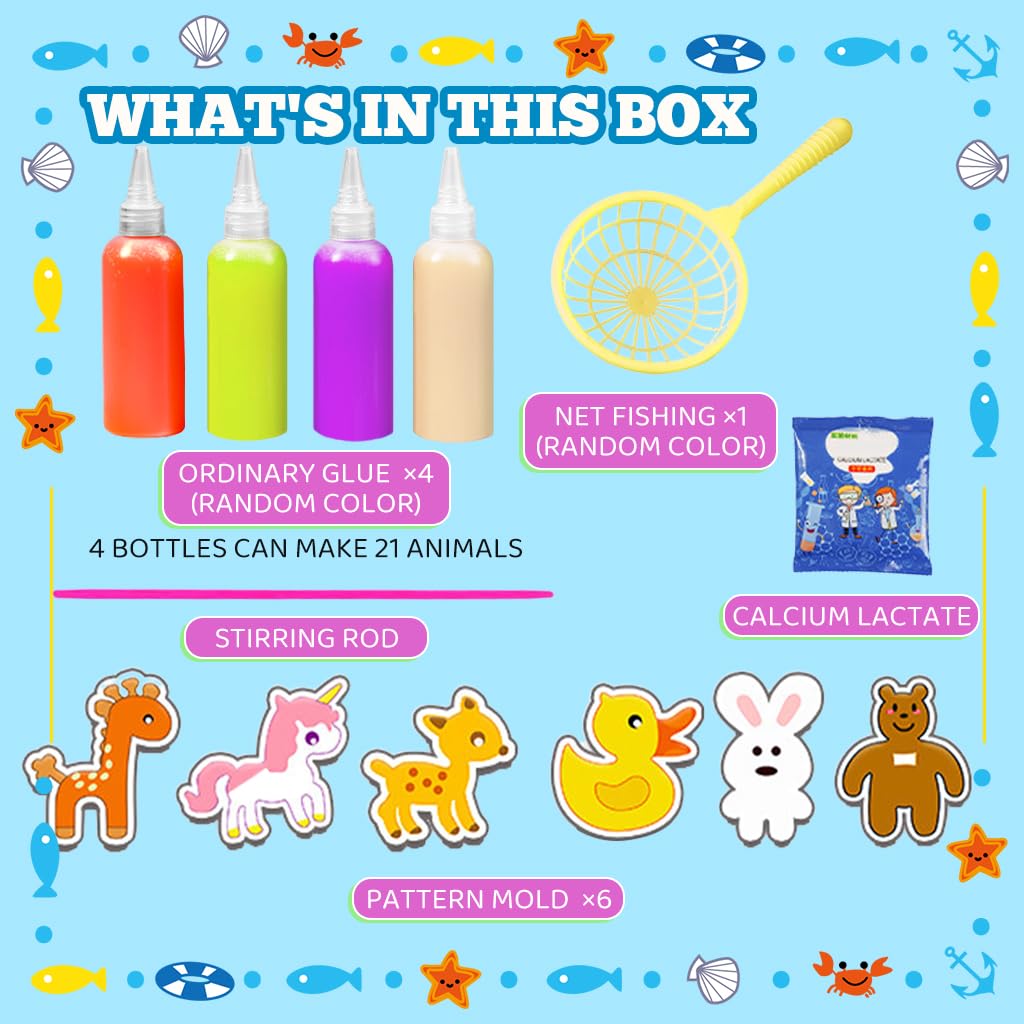 PATPAT Magic Water Elf Art Craft Kit for Kids with 4 Pigments and 6 Animal Molds | DIY Fun