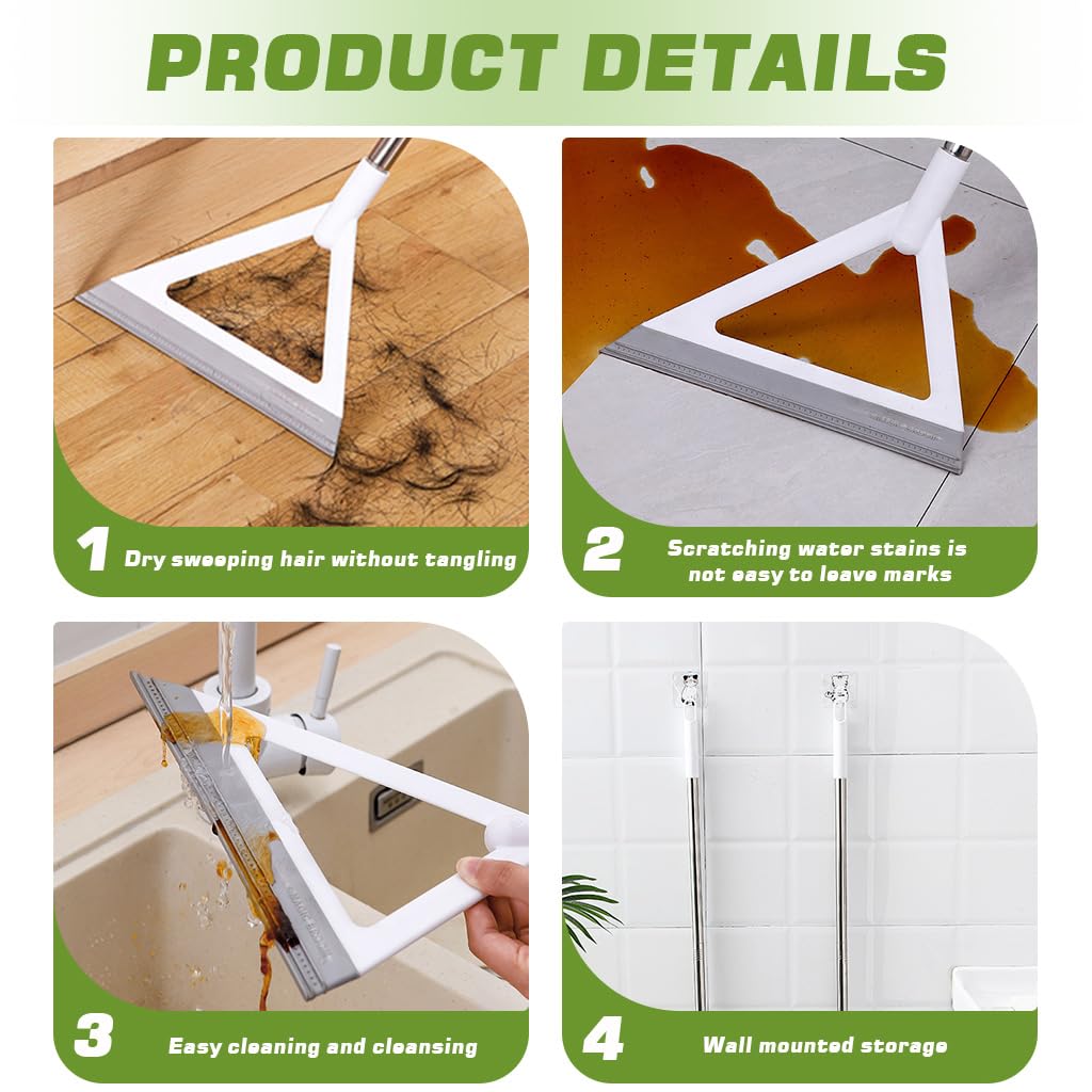 HASTHIP Magic Broom Sweeper for Multi Surface Cleaning with 39 in Handle and Triangle Head | White Silicone Floor Wiper