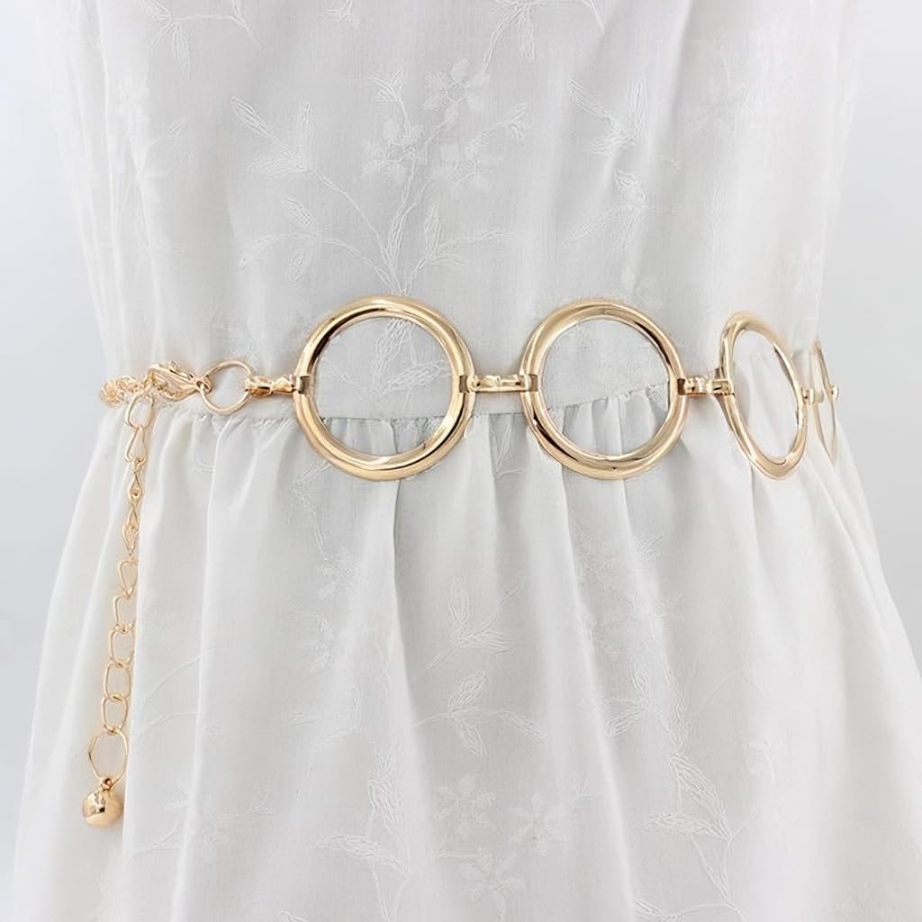 ZIBUYU Fashion Metal Waist Chain for Dresses and Jeans with Adjustable Ring 115cm Gold