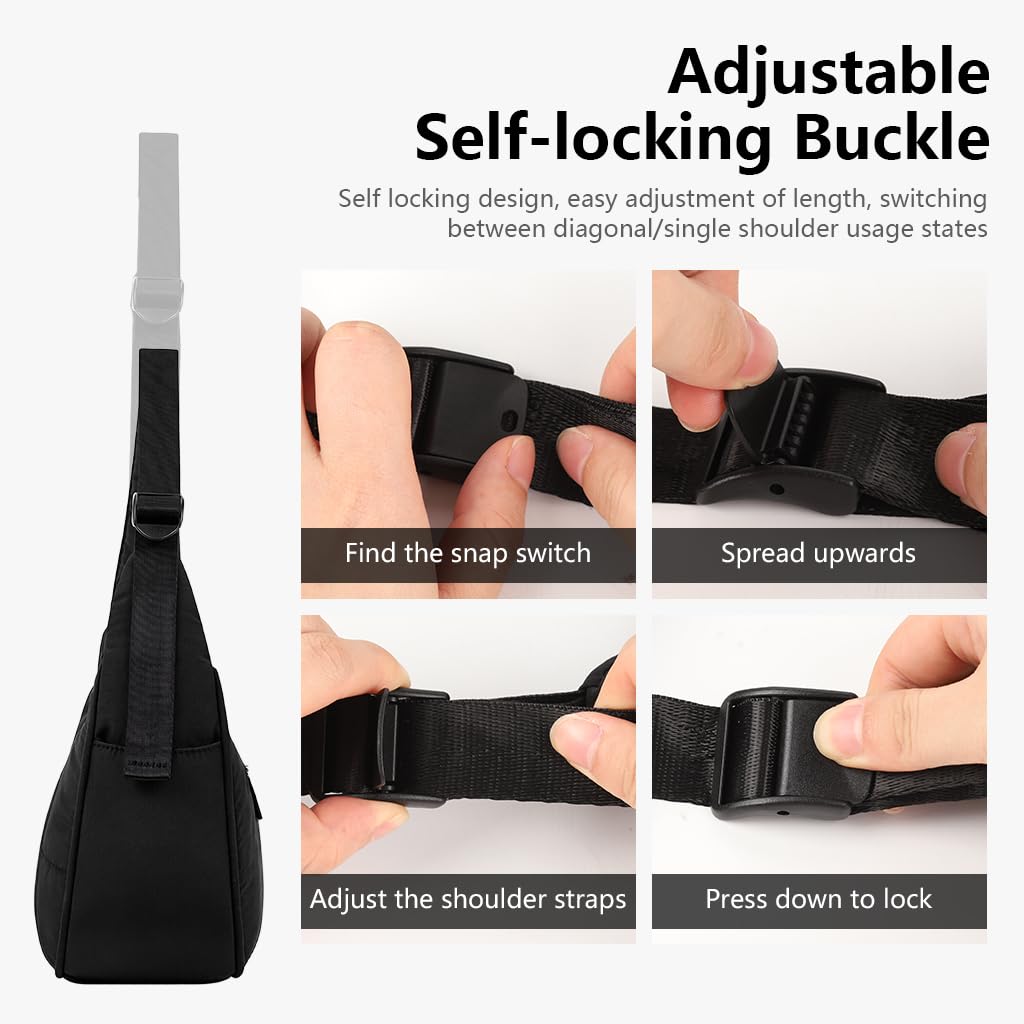 PALAY Shoulder Bag with Adjustable Patchwork Strap and Secure Zipper | 25 x 9 x 14 cm Black Nylon Quilted Crossbody for Women