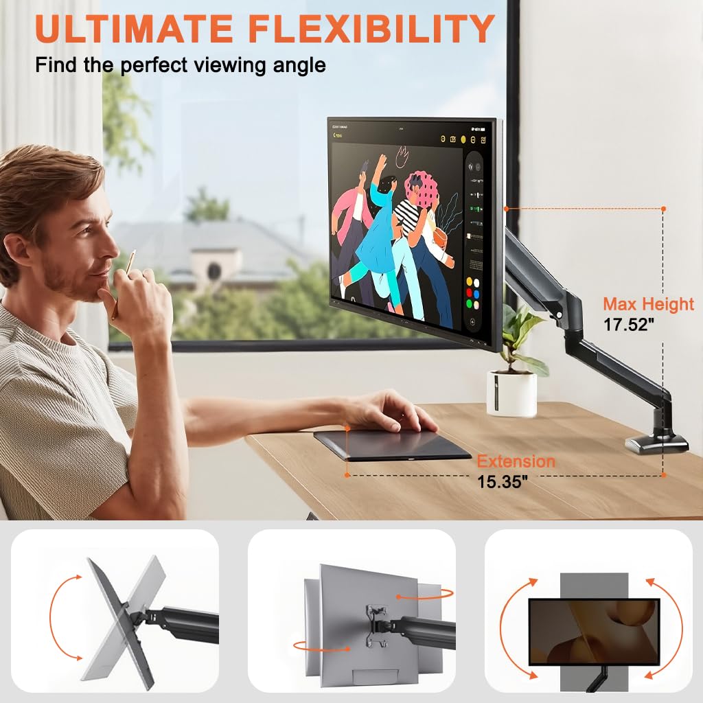 ZORBES Monitor Arm for 17–23 inch Screens with Screw Mount | Aluminum Alloy Adjustable Riser