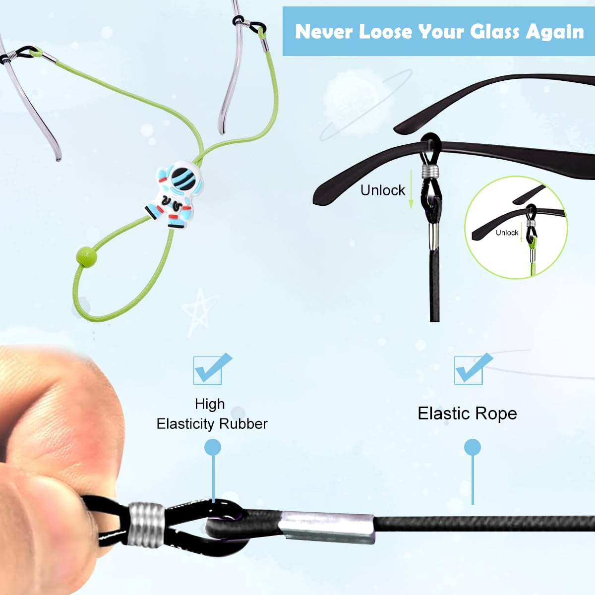 PATPAT Glasses Lanyard for Kids with 9.8 in Adjustable Strap & Cartoon Sliding Buckle | Anti Slip Eyewear Holder