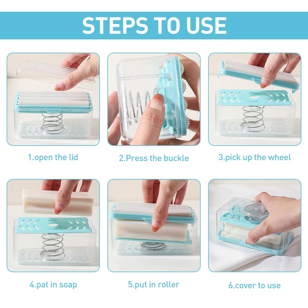 HASTHIP Mesh Soap Box 2 Pcs for Laundry and Bath featuring 4 Rolling Bar Case | PP Material 12.2x7.2x6.7 cm