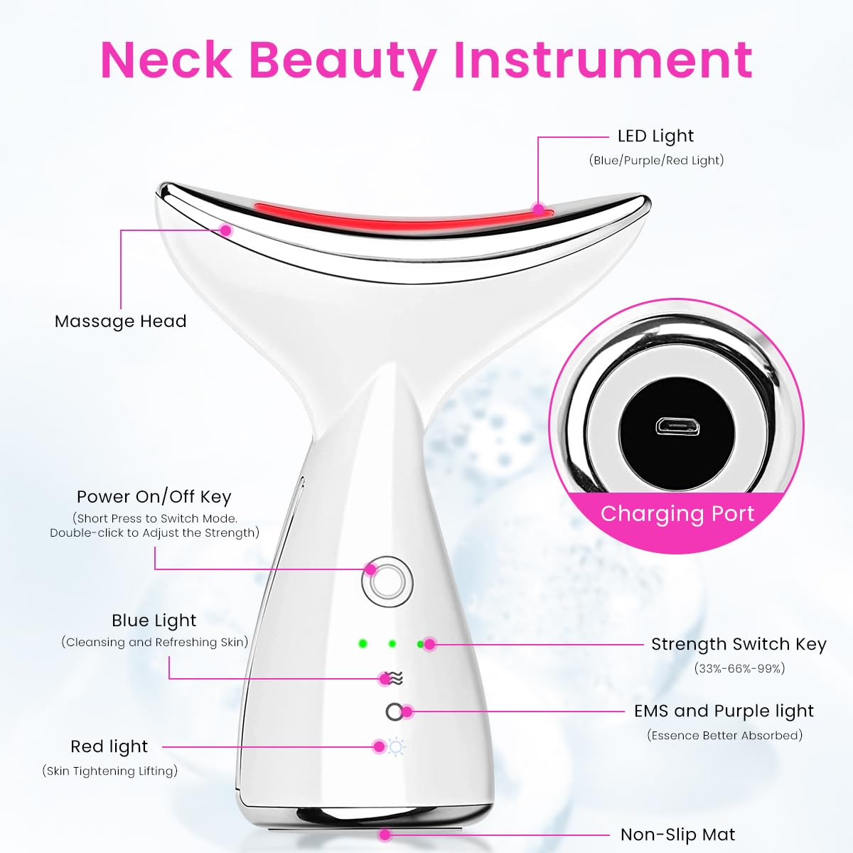 HANNEA EMS Beauty Machine for Anti-Aging Neck and Face with 3 in 1 Microcurrent Modes | White
