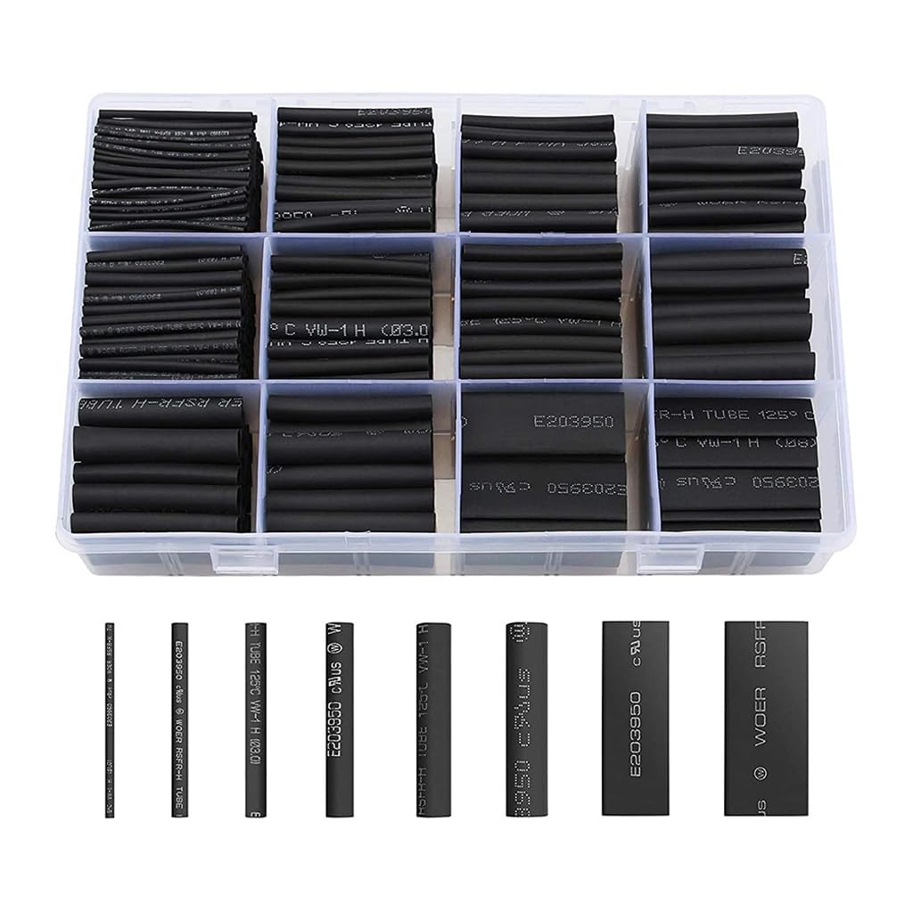 Serplex Heat Shrink Tubing Kit 650 pcs 8 Sizes for Cable Insulation with 2:1 Ratio | Polyolefin Sleeve Set in Storage Box