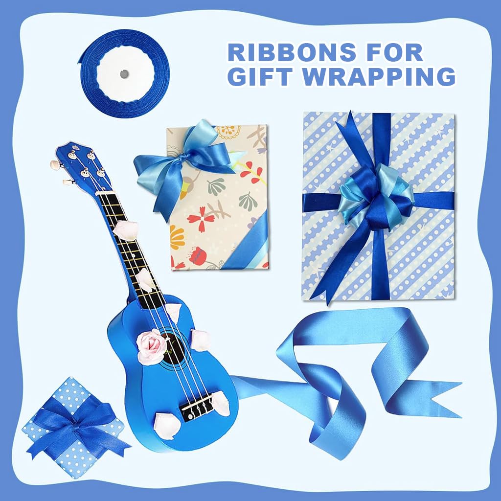 PATPAT Satin Ribbons for Gift Wrapping featuring 6 Blue Shades and 2.5cm×25yd Rolls | DIY Crafts