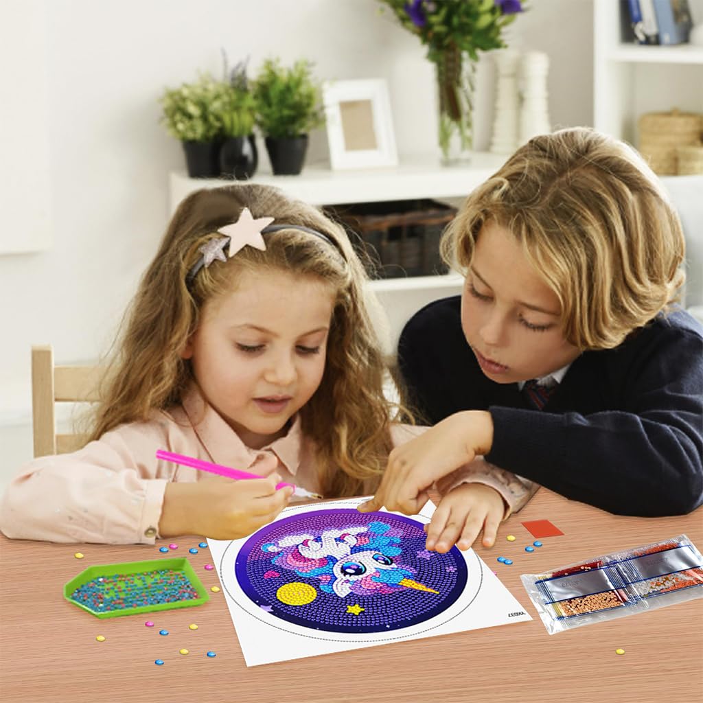 PATPAT DIY Diamond Art Painting Kit for Kids with 6.7 in Frame featuring Cute Unicorn Design | Creative and Therapeutic Craft Activity