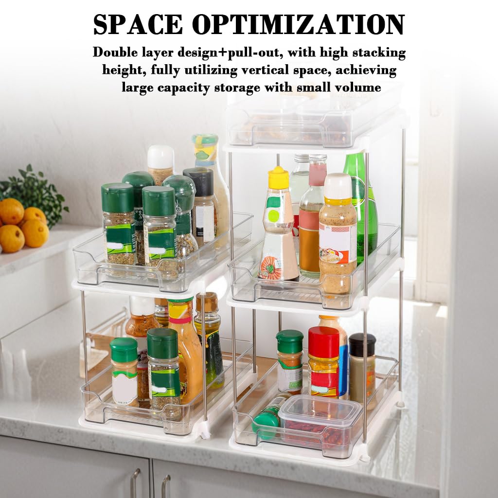Supvox Bathroom Organizer for Kitchen and Under Sink Storage with Double Layer Pull Out Design | Clear PET Baskets 7.87x11.42x11 in