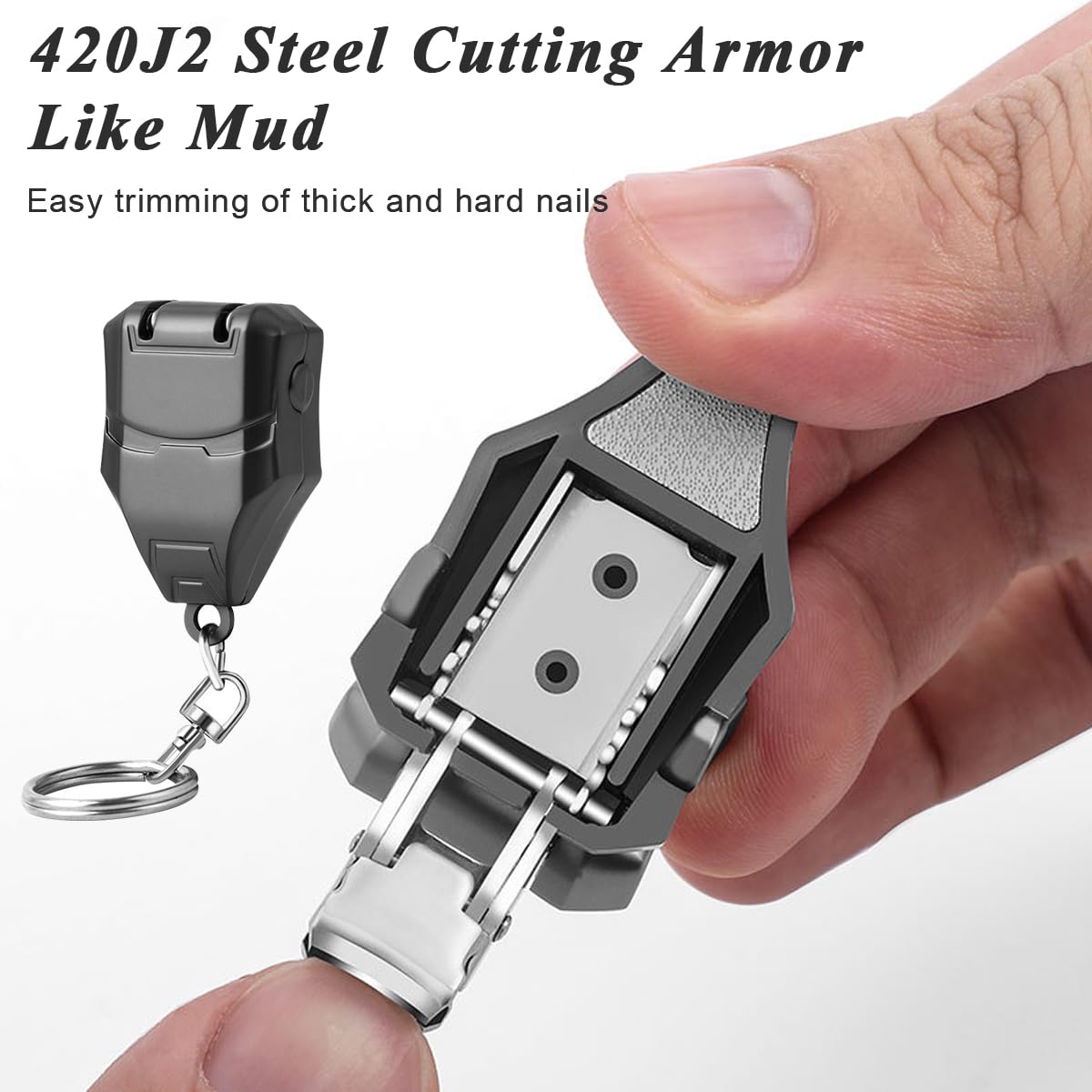 MAYCREATE Nail Cutter for Thick Nails with Foldable 4cm Keychain | Stainless Steel Trimmer