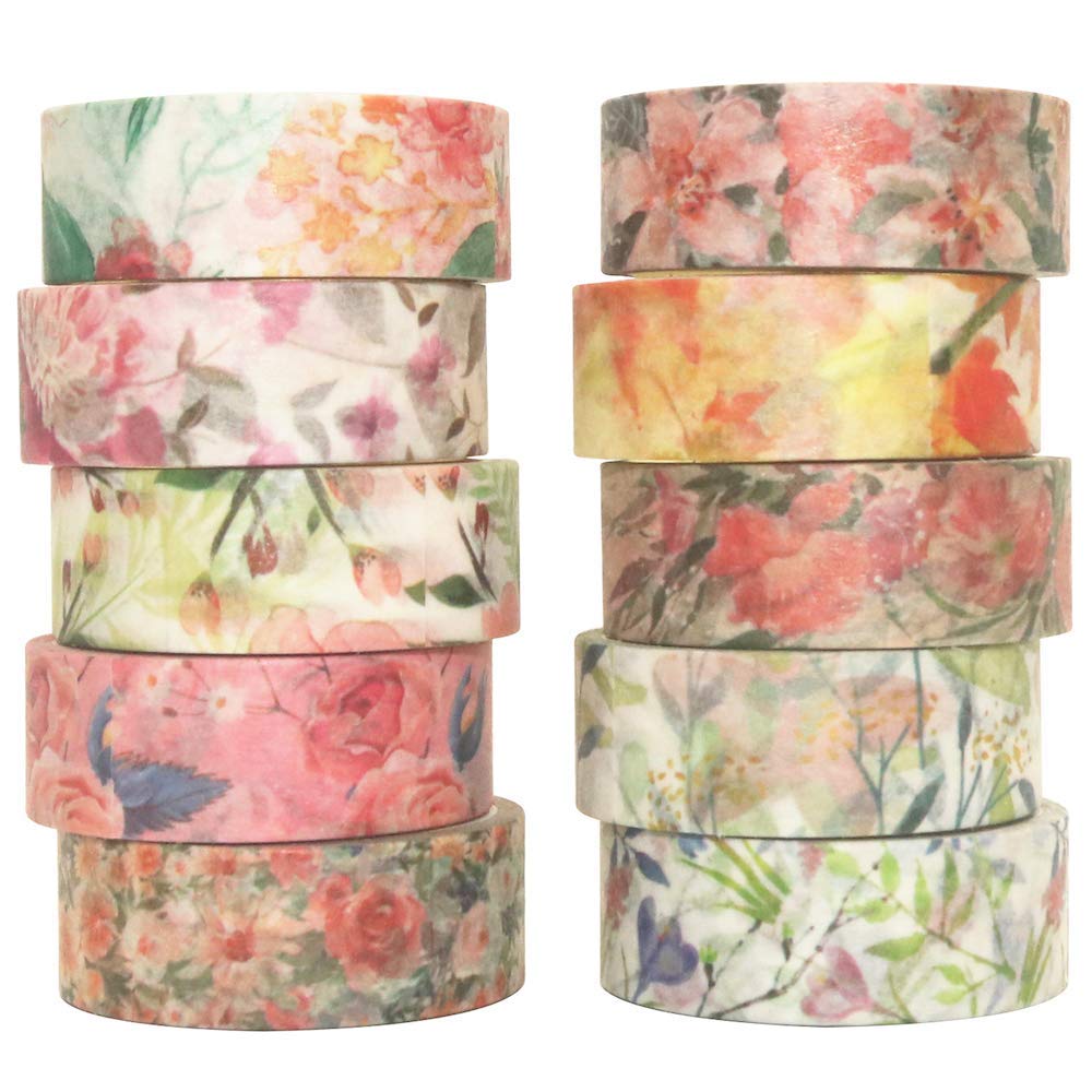 HASTHIP® 10 Roll Spring Flower Washi Tape Set Masking Decoration Tape(Warm Color)