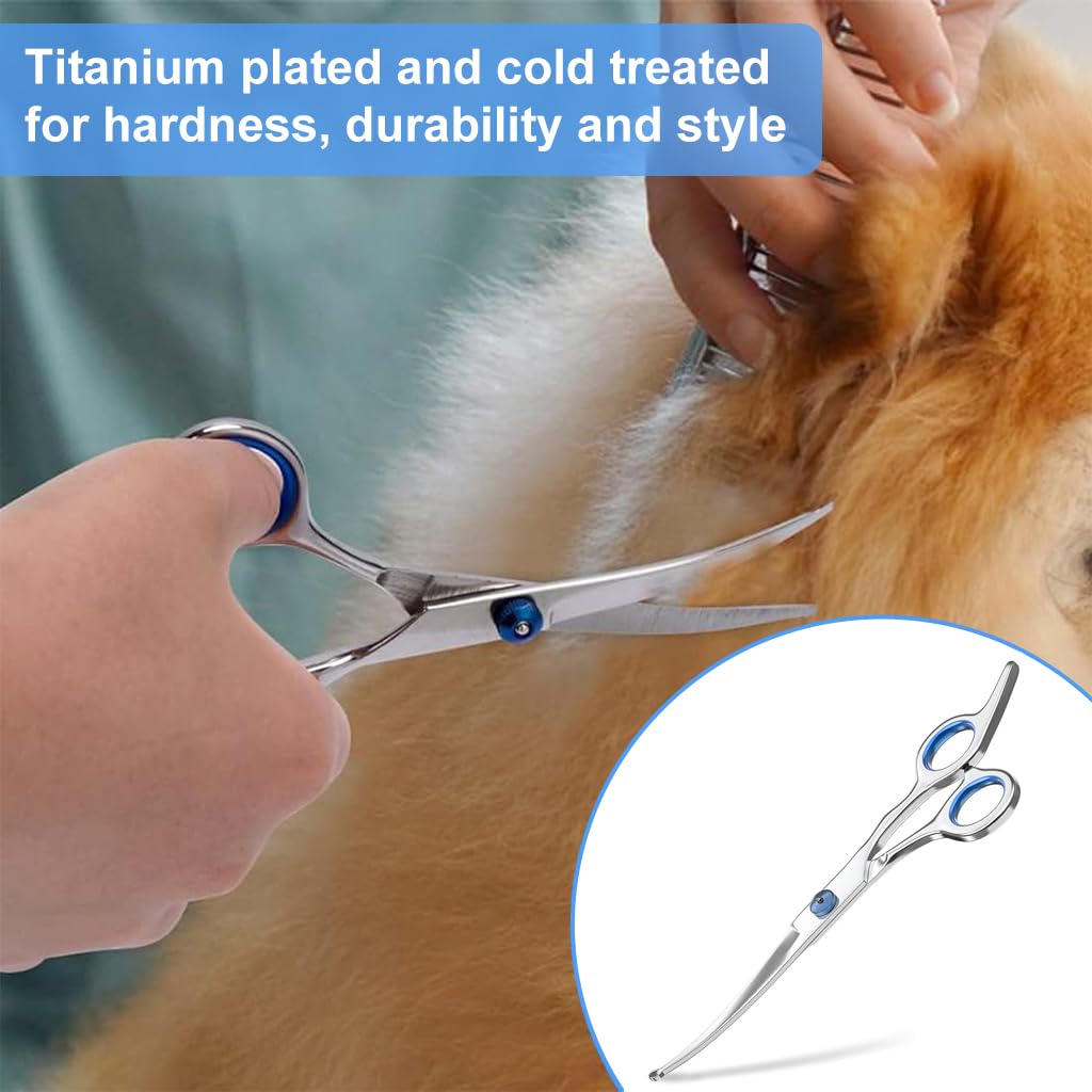 ZIBUYU Dog Grooming Scissors for Cat Face and Paw Trimming featuring 6 in Curved Stainless Steel Blades