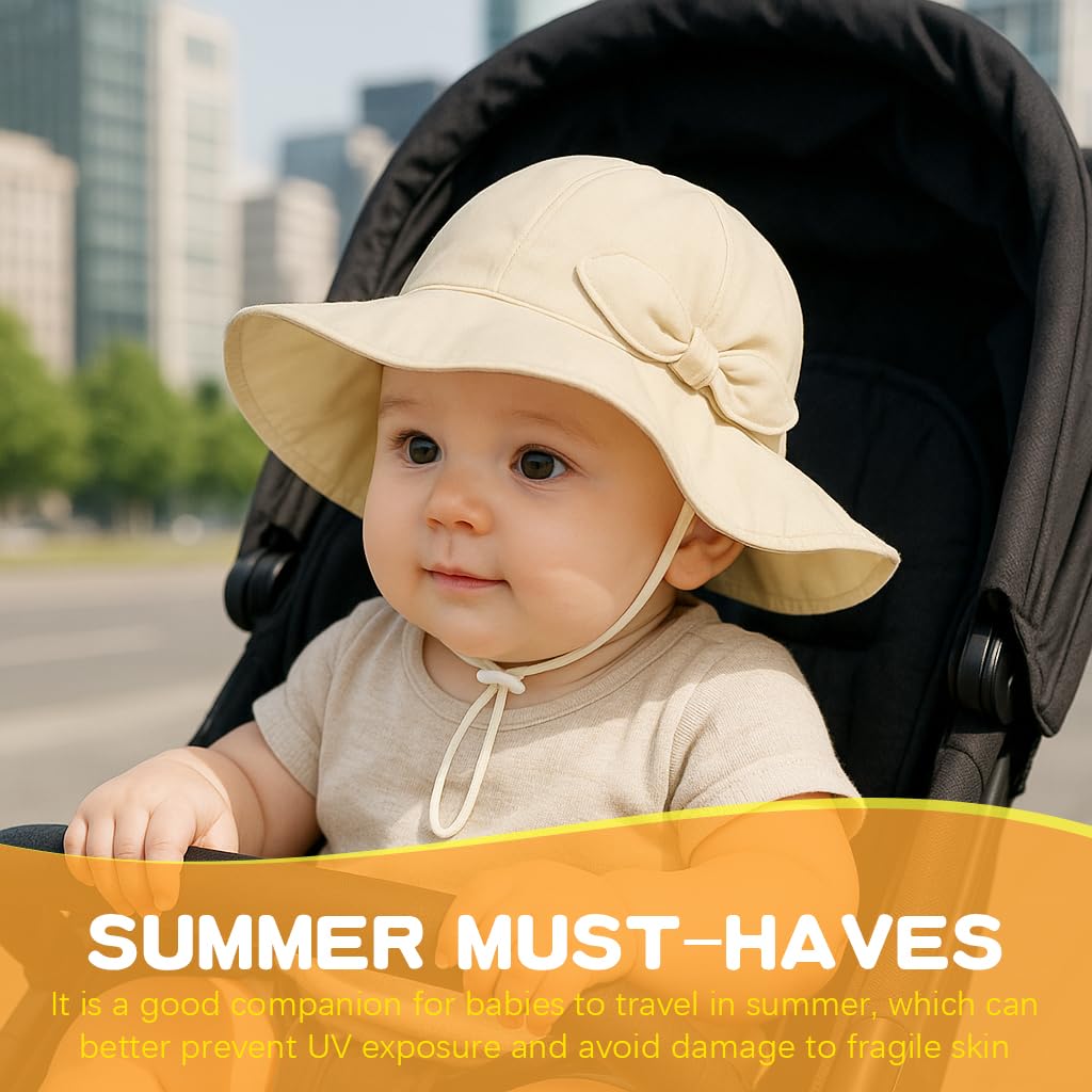 SNOWIE SOFT Baby Sun Hat for Girls 0–6 Months with UPF 50+ Protection and Chin Strap | Cute Bow Summer Cap for Beach and Travel