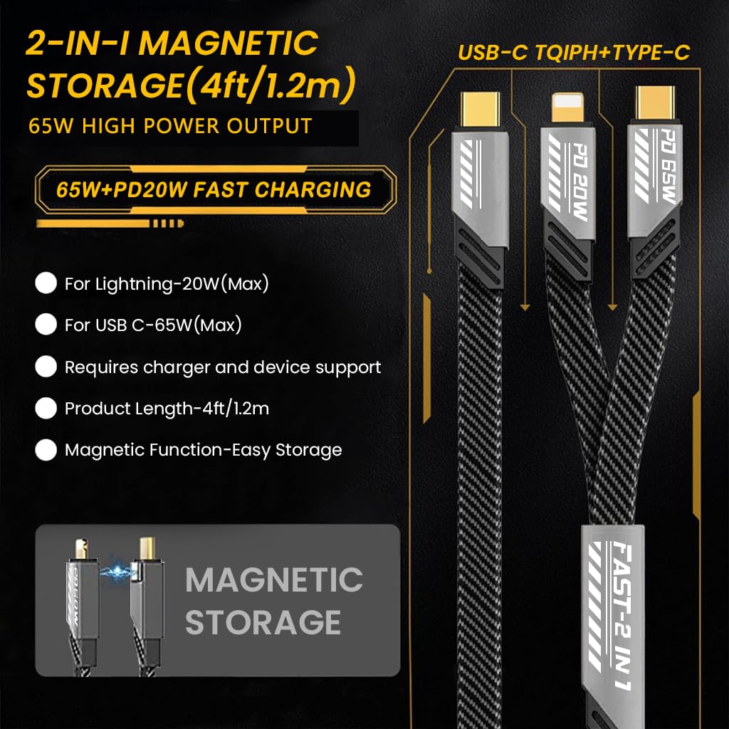 Zeitel 2 in 1 Charging Cable for iPhone and USB C Devices with 65W PD Fast Charging | Nylon Braided Gray