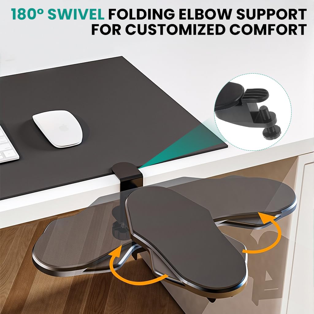 ZORBES Folding Elbow Support for Office Desk with 180° Swivel Padded Board 14.5×31cm | Relieves Shoulder and Hand Fatigue