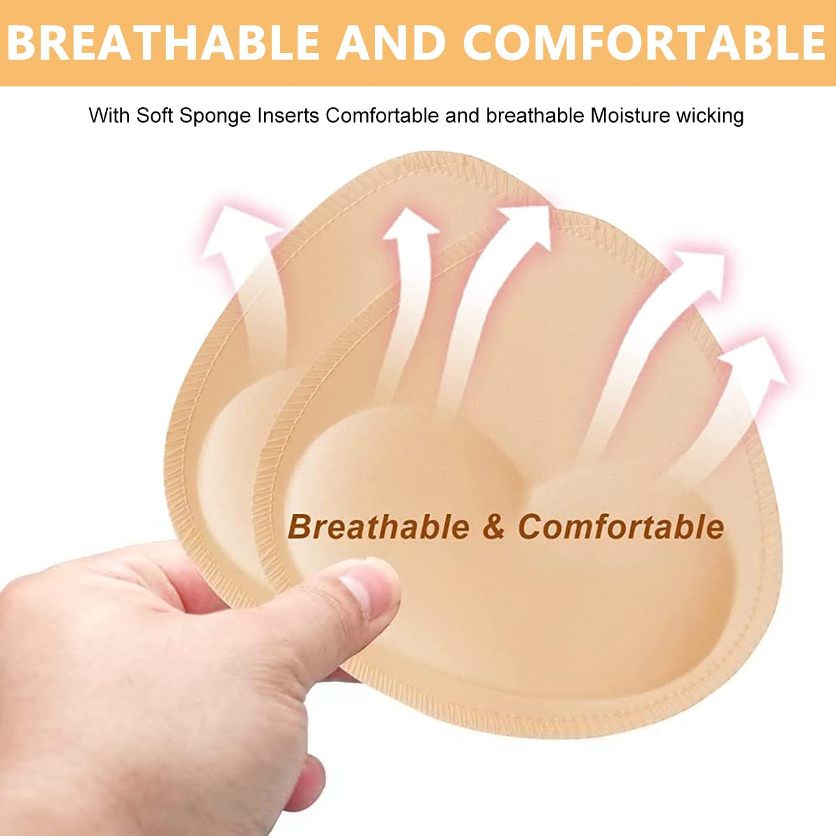 MAYCREATE Bra Pads for Sports and Bikini Bras featuring Thick Push Up Design | 2 Pairs Cotton Inserts Apricot