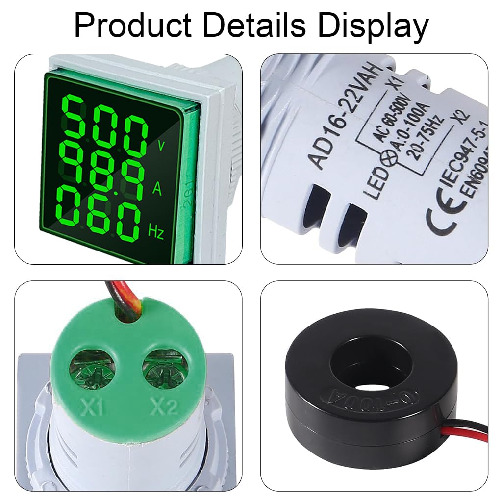 Serplex LED AC Digital Ammeter Voltmeter for Equipment Monitoring with 60-500V 0-100A Range | Featuring Clear 3-Digit Display