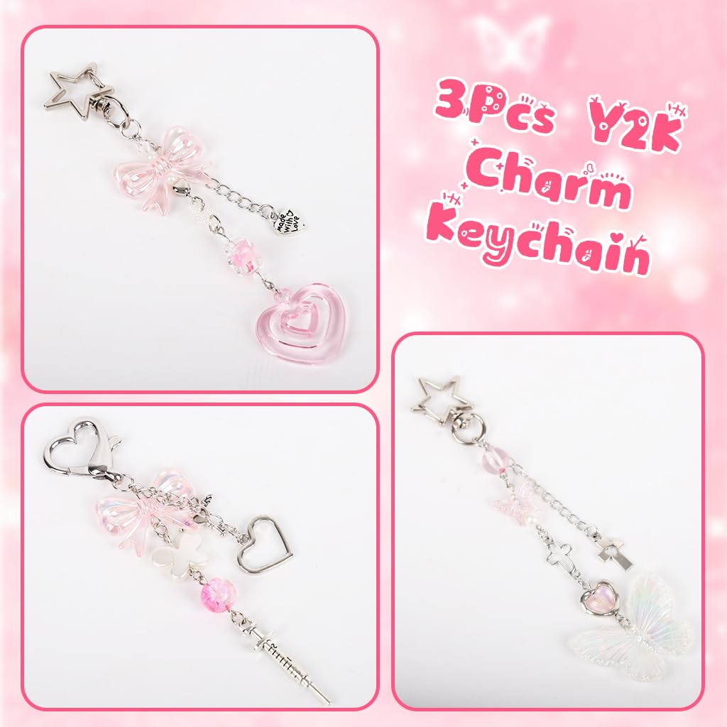 SANNIDHI Keychain Set for Bags and Backpacks with 3 Resin Charms | Y2K Style for Girls