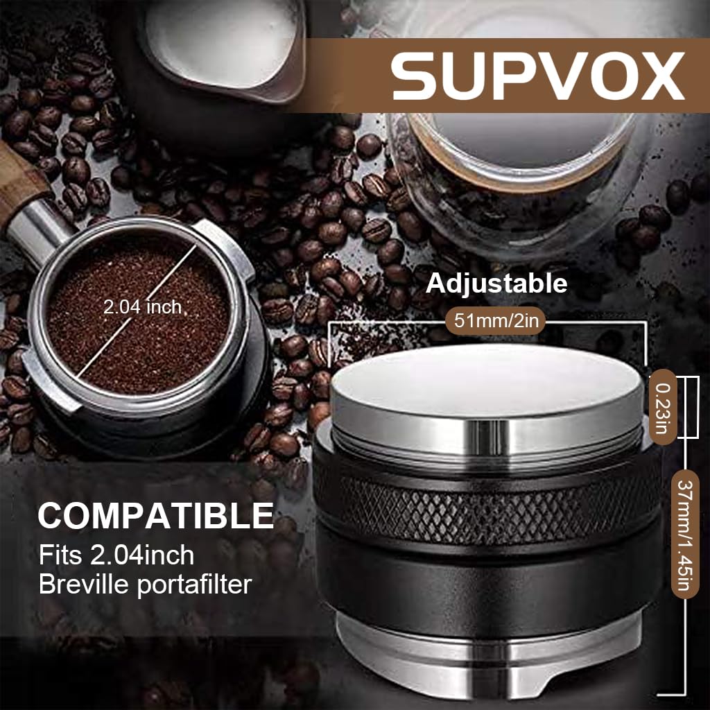 Supvox Espresso Coffee Tamper Set for 51mm Portafilter with Adjustable Depth Control | Stainless Steel 2‑in‑1 Distributor and Needle