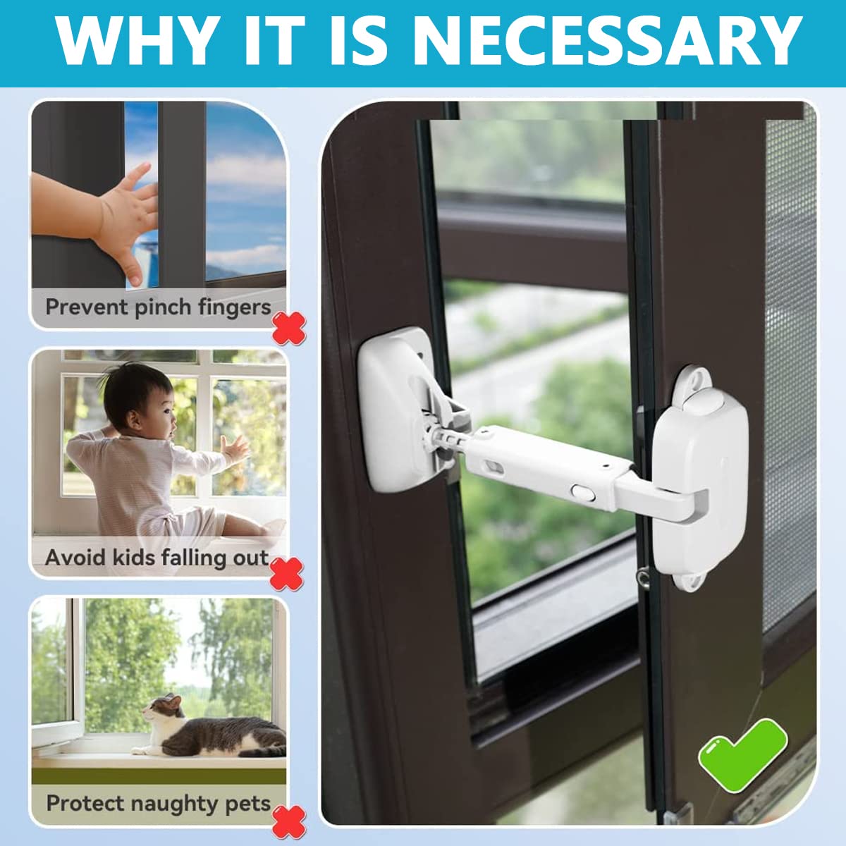 HASTHIP Baby Safety Window Lock for Kids with Adjustable 3.5–5.3 in Gap | Aluminum Alloy Restrictor