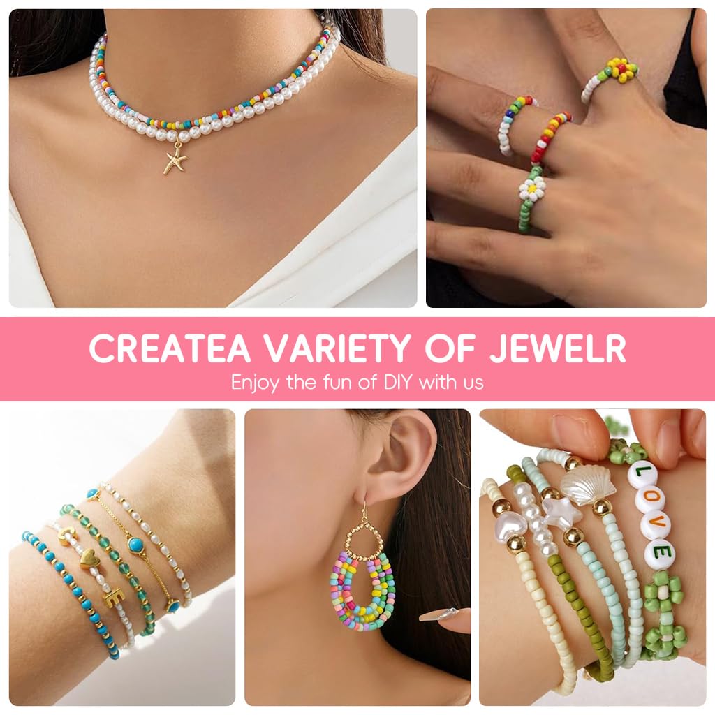 SANNIDHI Seed Beads Set for DIY Bracelet Making with 7200pcs 24 Colors Glass Beads | Letter and Spacer Charms Kit