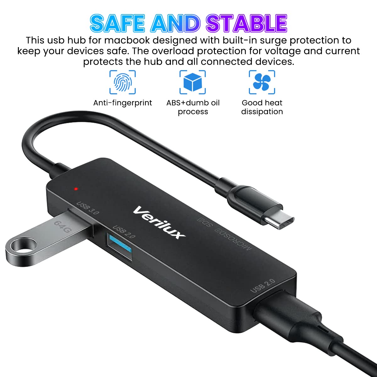 Verilux Type C Card Reader Micro SD Card Reader All in One SD Card Reader 5 in 1 Multi USB C Adapter with USB2.0/USB3.0 Ports Compatible with PC, MacBook Air/Pro M1, Mac Mini, iMac, Surface Pro