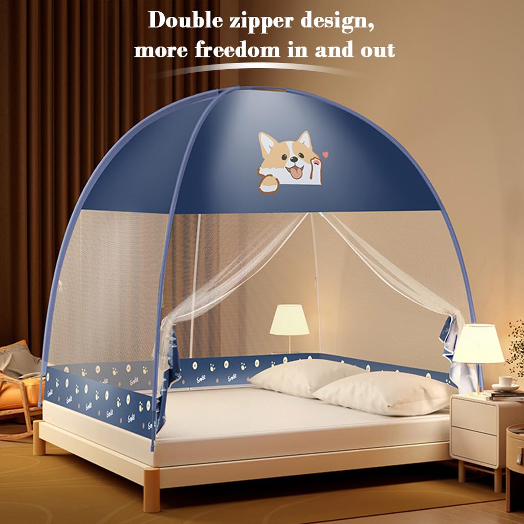 HASTHIP Pop Up Mosquito Net Tent for Double Bed with Dual Zipper Doors and Fine Mesh 6.6 x 7.2 ft